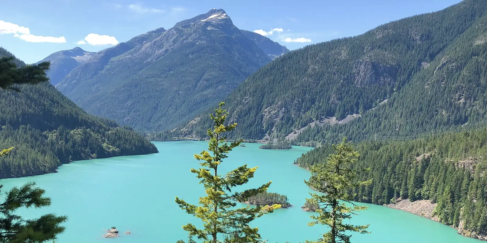 Looking down on Diablo Lake on a sunny day