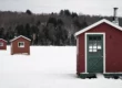 ice fishing cabins on a lake in upstate ny