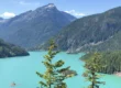 Looking down on Diablo Lake on a sunny day