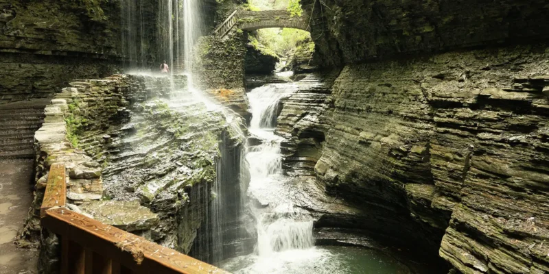 Waterfall feeding into Seneca Lake, part of the Finger Lakes region