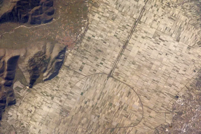 view of Fucine Lake from space