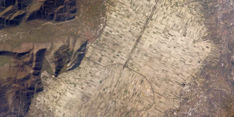 view of Fucine Lake from space